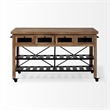 Pemberly Row Solid Wood Two-Tier Metal Rolling Kitchen Island in Brown