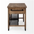 Pemberly Row Solid Wood Two-Tier Metal Rolling Kitchen Island in Brown