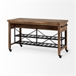 Pemberly Row Solid Wood Two-Tier Metal Rolling Kitchen Island in Brown
