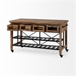 Pemberly Row Solid Wood Two-Tier Metal Rolling Kitchen Island in Brown