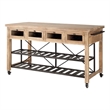 Pemberly Row Solid Wood Two-Tier Metal Rolling Kitchen Island in Brown