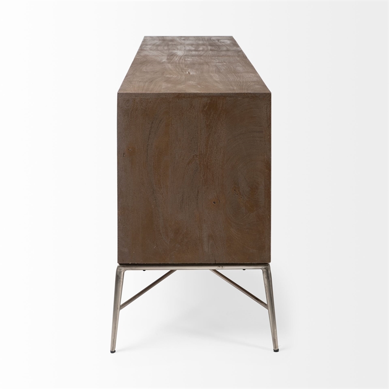 Pemberly Row 72x18 Two-Tone Brown Solid Wood Cabinet 4 Door Sideboard