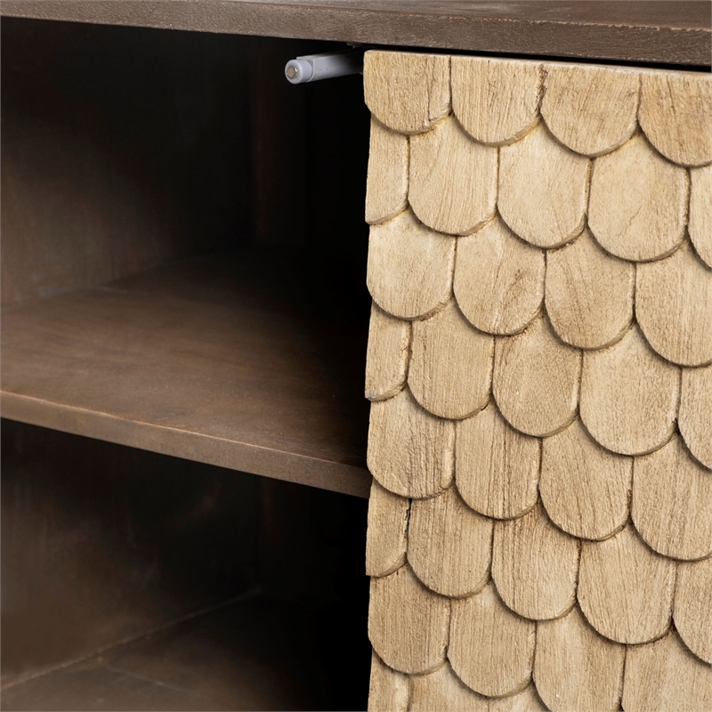 Pemberly Row 72x18 Two-Tone Brown Solid Wood Cabinet 4 Door Sideboard