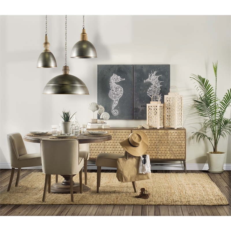 Pemberly Row 72x18 Two-Tone Brown Solid Wood Cabinet 4 Door Sideboard