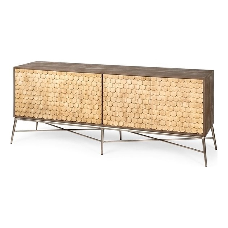 Pemberly Row 72x18 Two-Tone Brown Solid Wood Cabinet 4 Door Sideboard