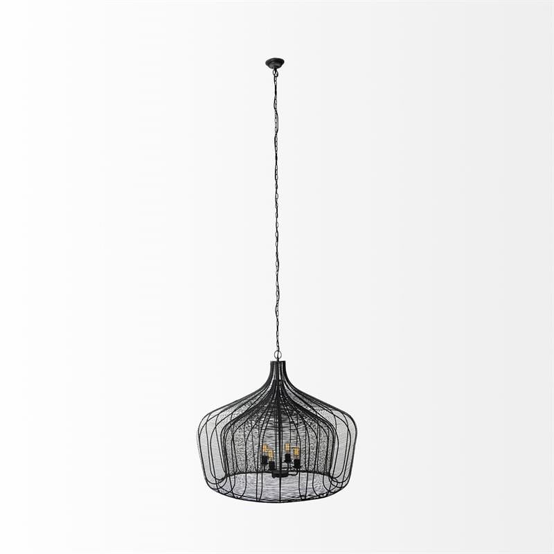 Pemberly Row Contemporary Metal Mesh-Style 4 Bulb Chandelier in Black