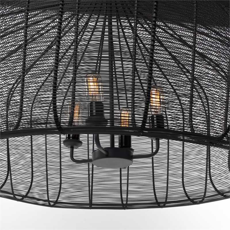 Pemberly Row Contemporary Metal Mesh-Style 4 Bulb Chandelier in Black
