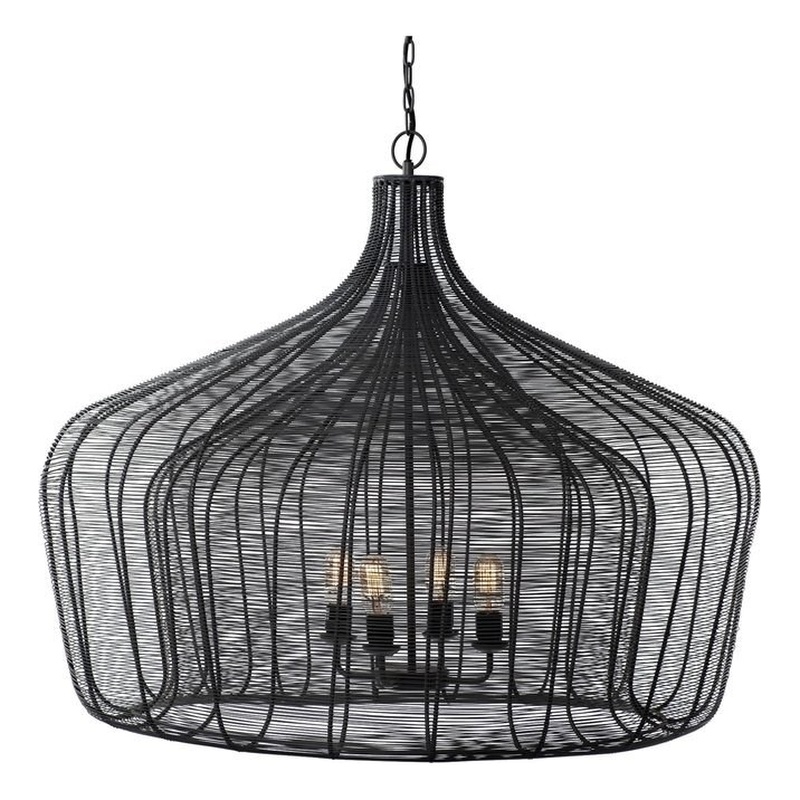 Pemberly Row Contemporary Metal Mesh-Style 4 Bulb Chandelier in Black