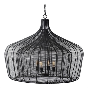 Pemberly Row Contemporary Metal Mesh-Style 4 Bulb Chandelier in Black