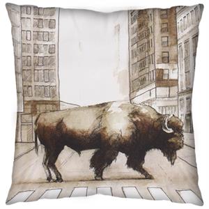 Pemberly Row 18x18 Brown Fabric Bison City Crossing Pillow Cover
