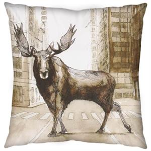 Pemberly Row 18x18 Brown Fabric Moose City Crossing Pillow Cover
