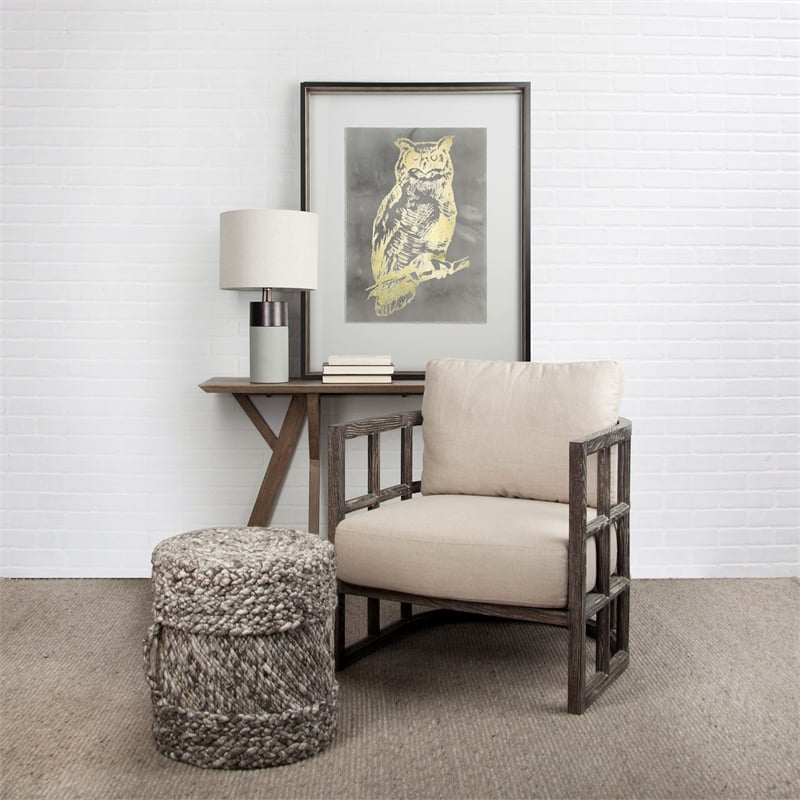 Pemberly Row Off White Fabric Covered Cushioned Demi-Lune Wooden Frame Chair