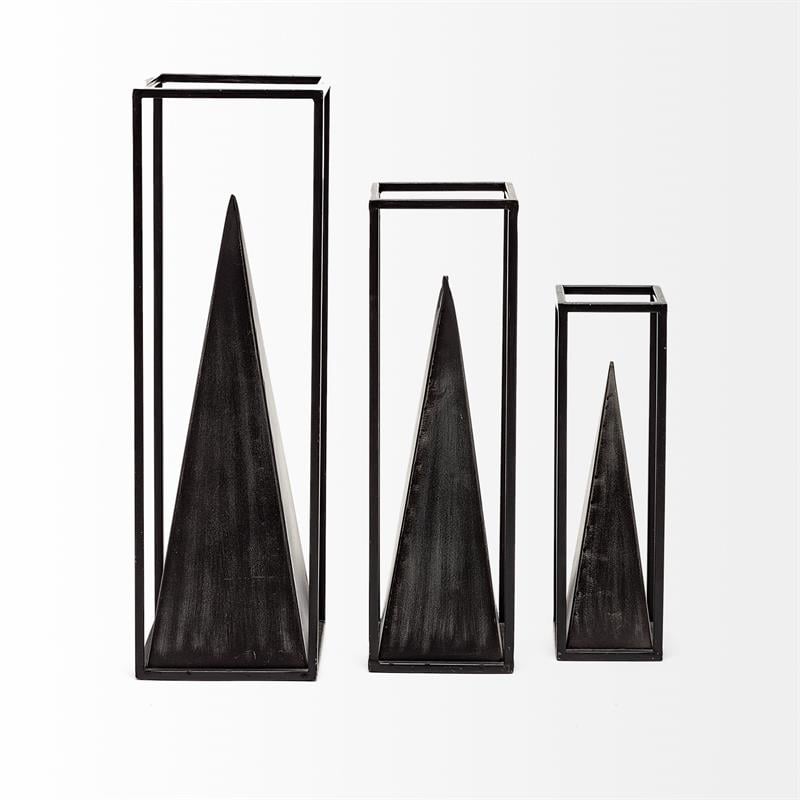 Pemberly Row Contemporary Large Square Framed 3-D Black Metal Pyramid