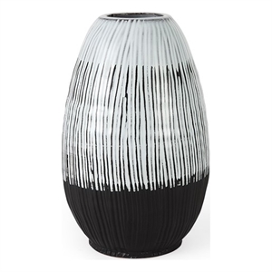 Pemberly Row Mid-Century Short Dark Brown/White Glazed Ceramic Vase