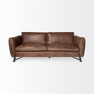 Pemberly Row Contemporary 84.5&quot Brown Leather Wrapped Two Seater Sofa