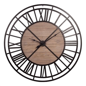 Pemberly Row 59&quot Round Oversized Black Metal and Wood Industrial Wall Clock