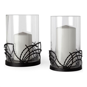 Pemberly Row Set of Two Black Metal Base Table Candle Holders