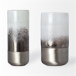 Pemberly Row Tall White Brushed Silver Metal Bottom Glass Vase