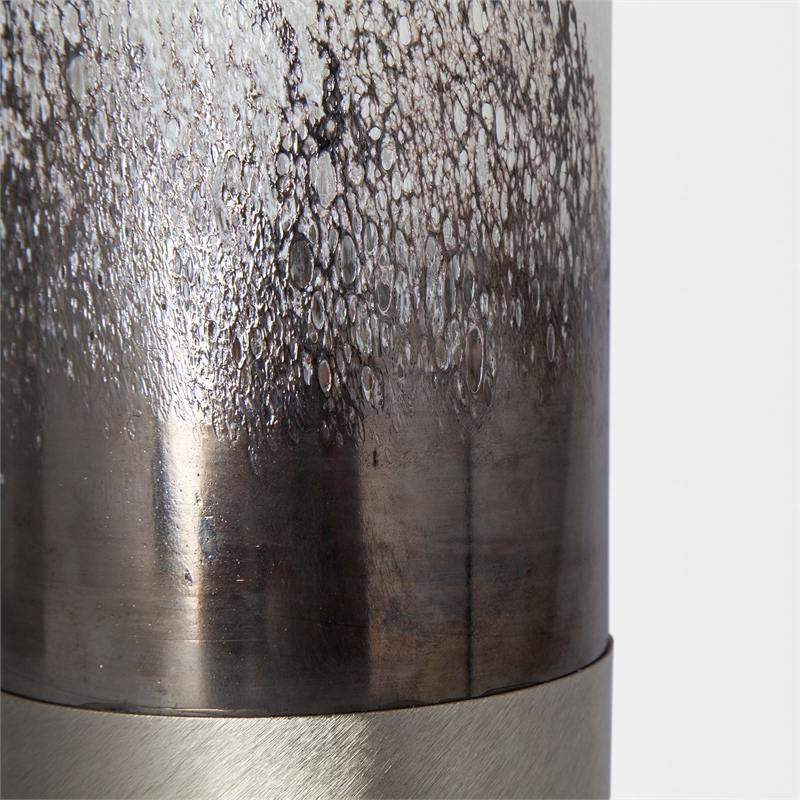 Pemberly Row Tall White Brushed Silver Metal Bottom Glass Vase