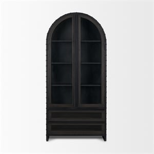 Pemberly Row 72.3&quot H Dark Brown Metal Brown Wood and Glass Door Display Cabinet