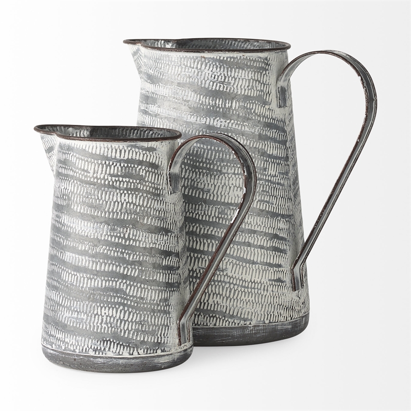 Pemberly Row Modern Farmhouse Large Gray/White Textured Metal Jug