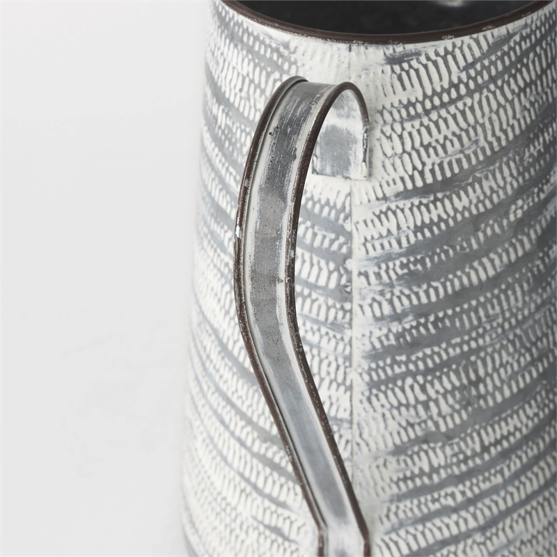 Pemberly Row Modern Farmhouse Large Gray/White Textured Metal Jug