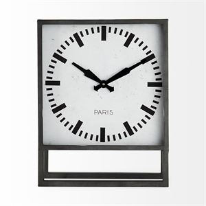 Pemberly Row Traditional Gray Metal Square Industrial Table Clock
