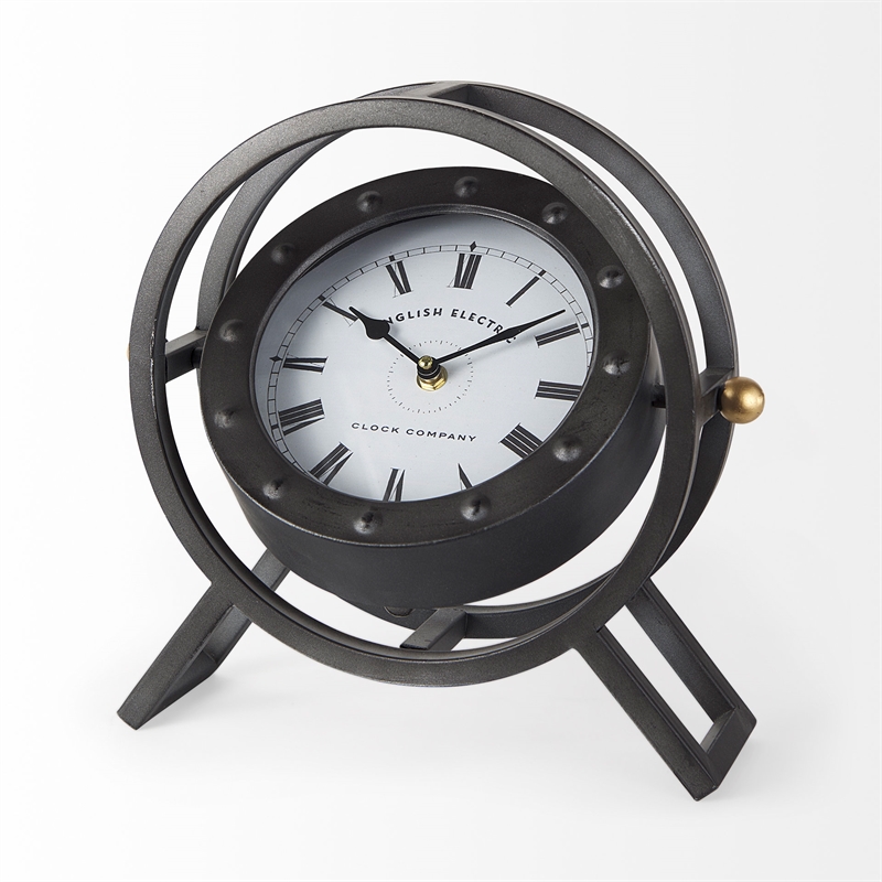 Pemberly Row Traditional Gray Finish Metal Circular Table Clock