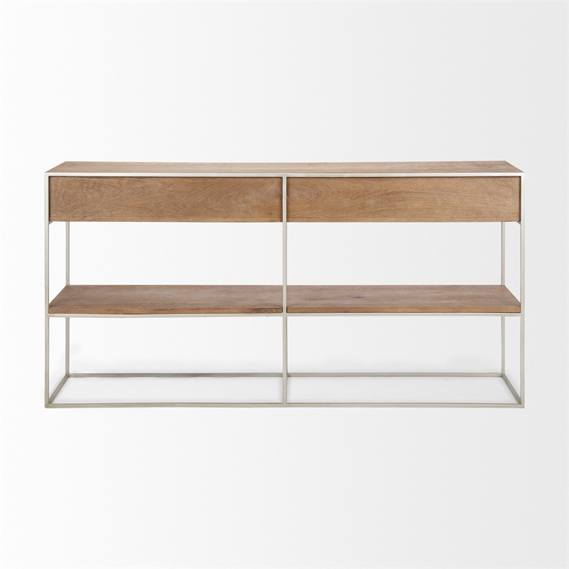 Pemberly Row 63x15 Brown Wood and Silver Metal Frame Two Drawer Sideboard