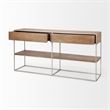 Pemberly Row 63x15 Brown Wood and Silver Metal Frame Two Drawer Sideboard