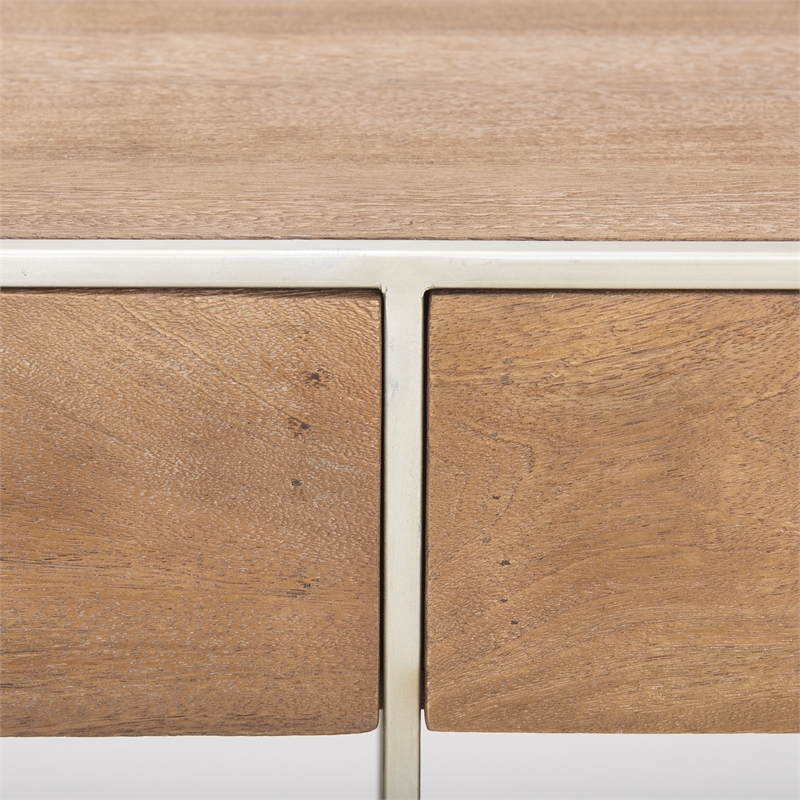 Pemberly Row 63x15 Brown Wood and Silver Metal Frame Two Drawer Sideboard