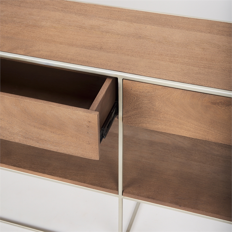 Pemberly Row 63x15 Brown Wood and Silver Metal Frame Two Drawer Sideboard