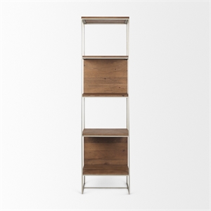 Pemberly Row Metal Frame 4 Shelf Shelving Unit in Brown and Silver