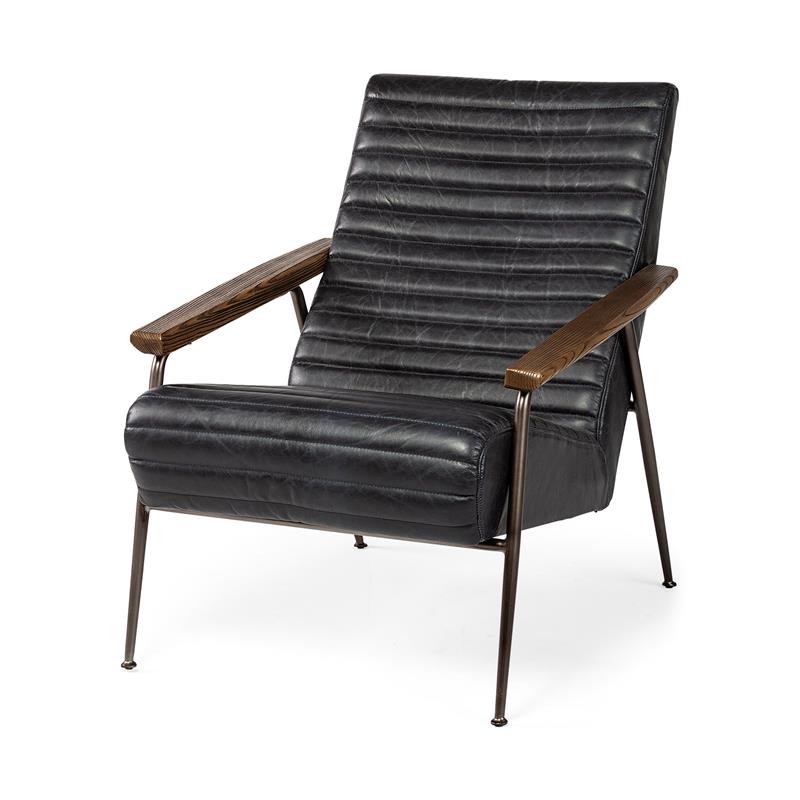Pemberly Row Contemporary Black Leather Wrap Metal Frame Accent Chair