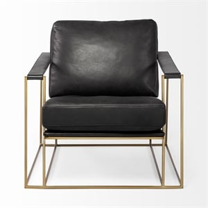 Pemberly Row Black Leather Wrap Gold Metal Frame Accent Chair