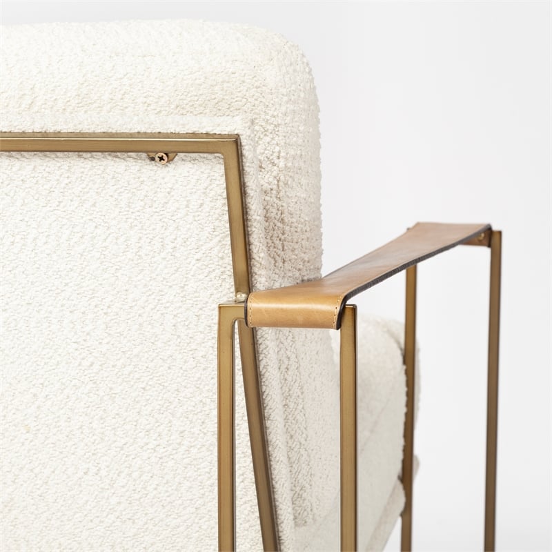 Pemberly Row Cream Fabric Wrap Gold Metal Frame Accent Chair