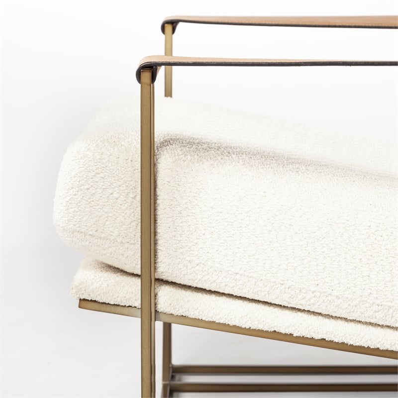 Pemberly Row Cream Fabric Wrap Gold Metal Frame Accent Chair