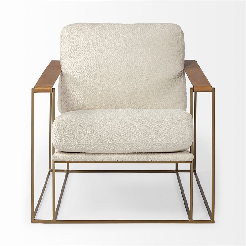 Pemberly Row Cream Fabric Wrap Gold Metal Frame Accent Chair