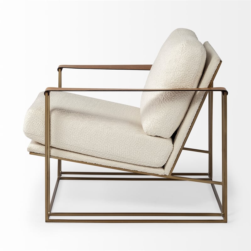 Pemberly Row Cream Fabric Wrap Gold Metal Frame Accent Chair
