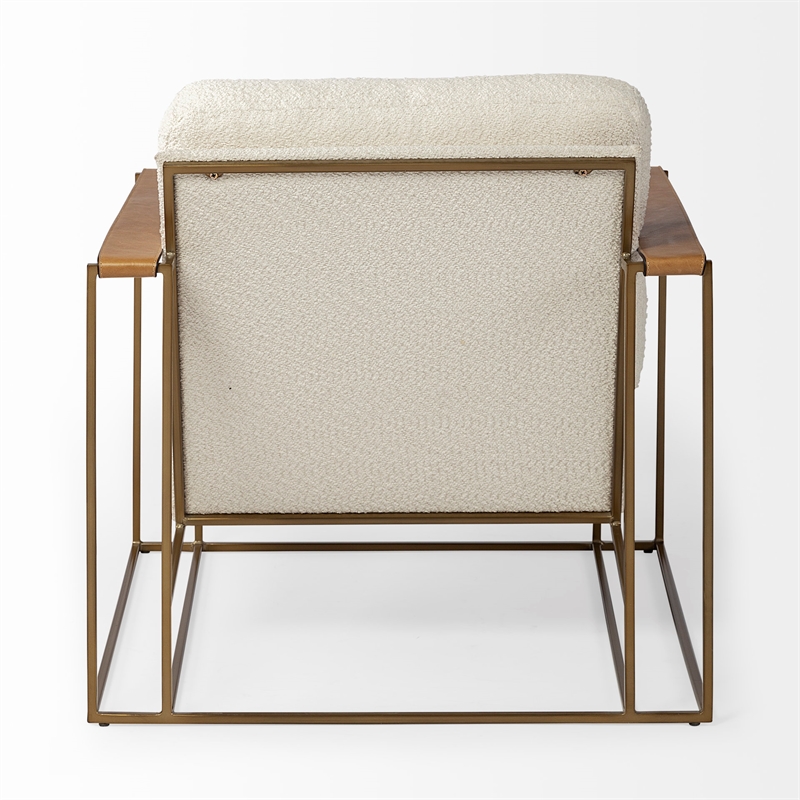 Pemberly Row Cream Fabric Wrap Gold Metal Frame Accent Chair