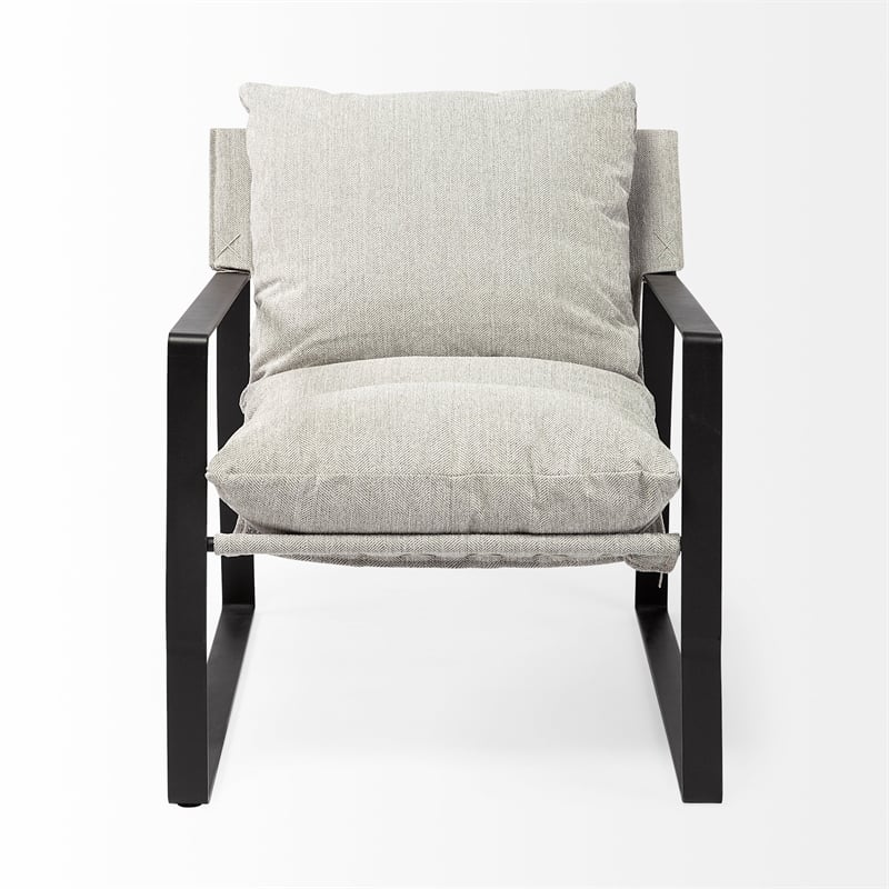 Pemberly Row Fabric Lounge Chair with Black Metal Base in Frost Gray
