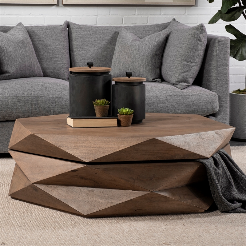 Pemberly Row Mid-Century Solid Wood Coffee Table in Natural Brown
