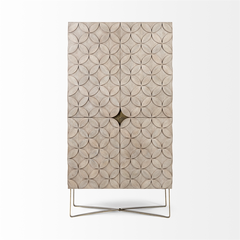 Pemberly Row Contemporary Iron Base Storage Cabinet in Light Brown