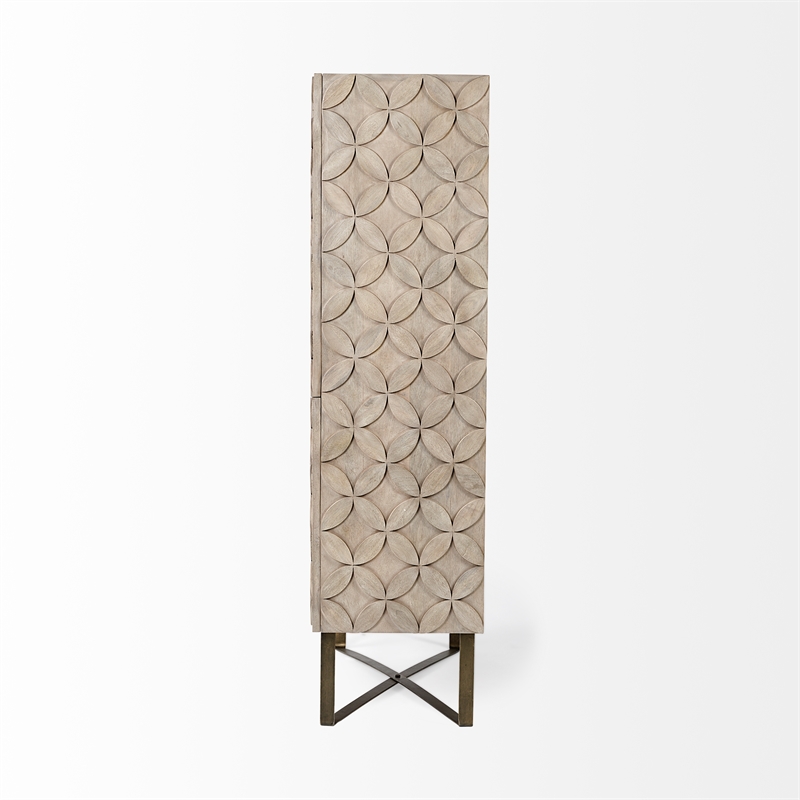 Pemberly Row Contemporary Iron Base Storage Cabinet in Light Brown