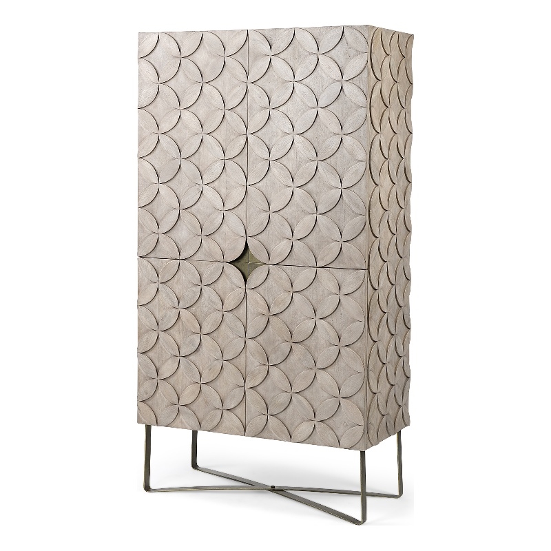 Pemberly Row Contemporary Iron Base Storage Cabinet in Light Brown