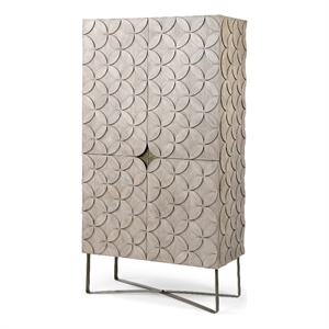 Pemberly Row Contemporary Iron Base Storage Cabinet in Light Brown