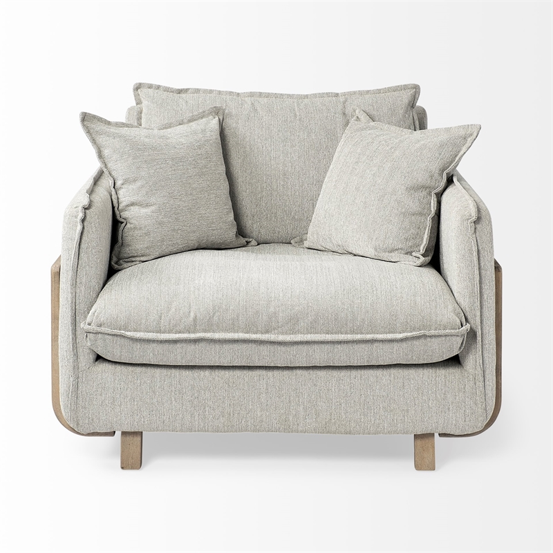 Pemberly Row Transitional Fabric Wood Frame Arm Chair in Gray and Brown