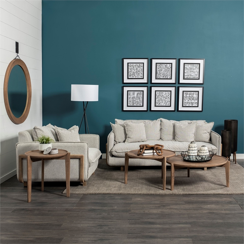 Pemberly Row Transitional Fabric Wood Frame Arm Chair in Gray and Brown