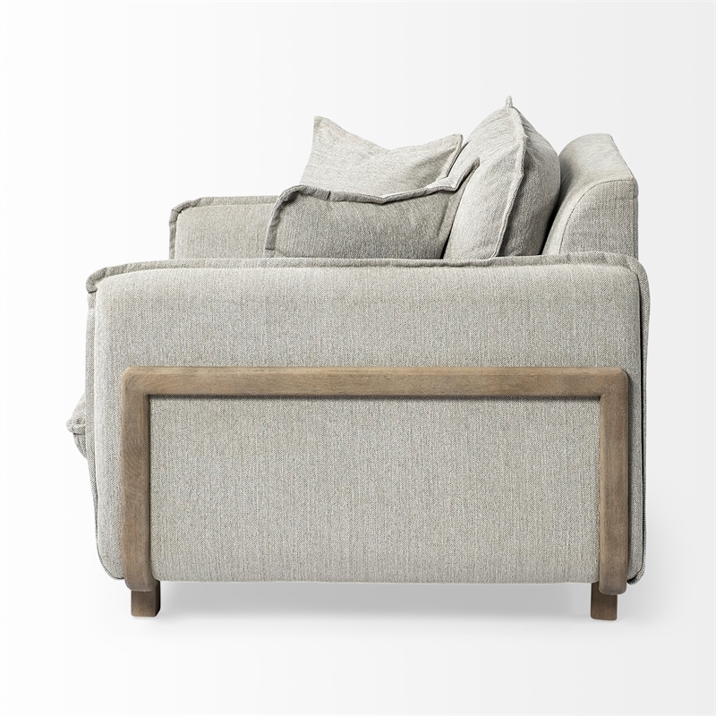 Pemberly Row Transitional Fabric Wood Frame Arm Chair in Gray and Brown