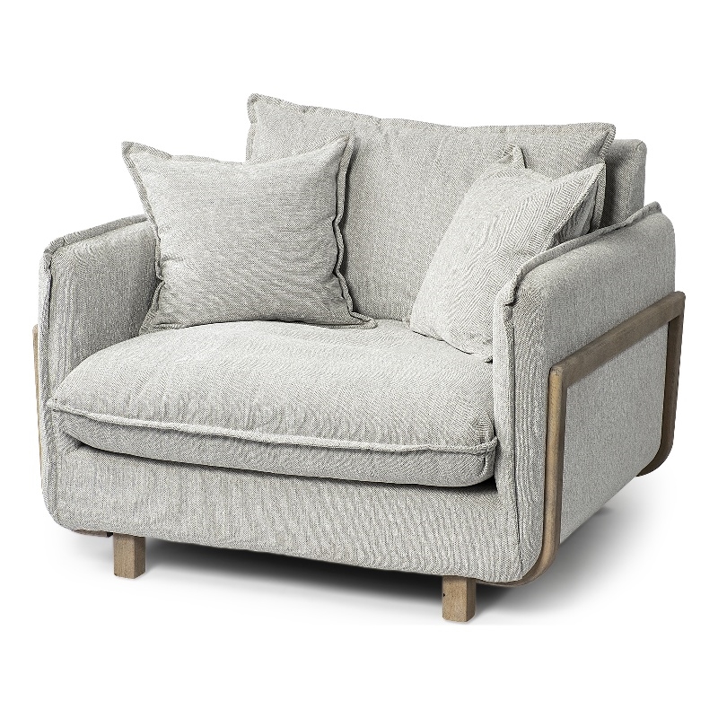 Pemberly Row Transitional Fabric Wood Frame Arm Chair in Gray and Brown